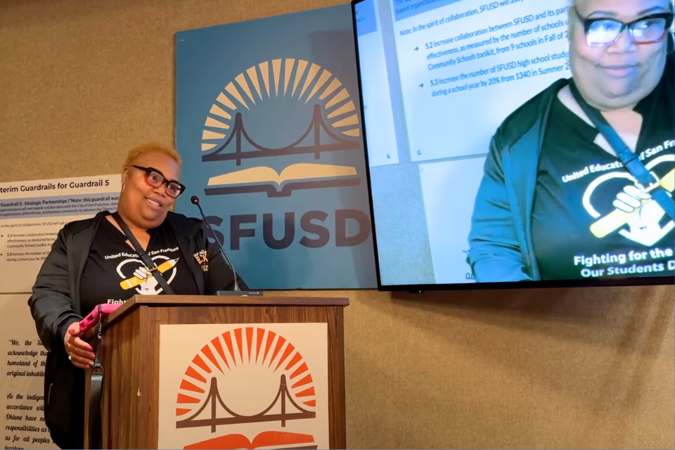 UESF Vice-President for Paraeducators Teanna Tillery Speaking at May 12 SFUSD BOE Meeting